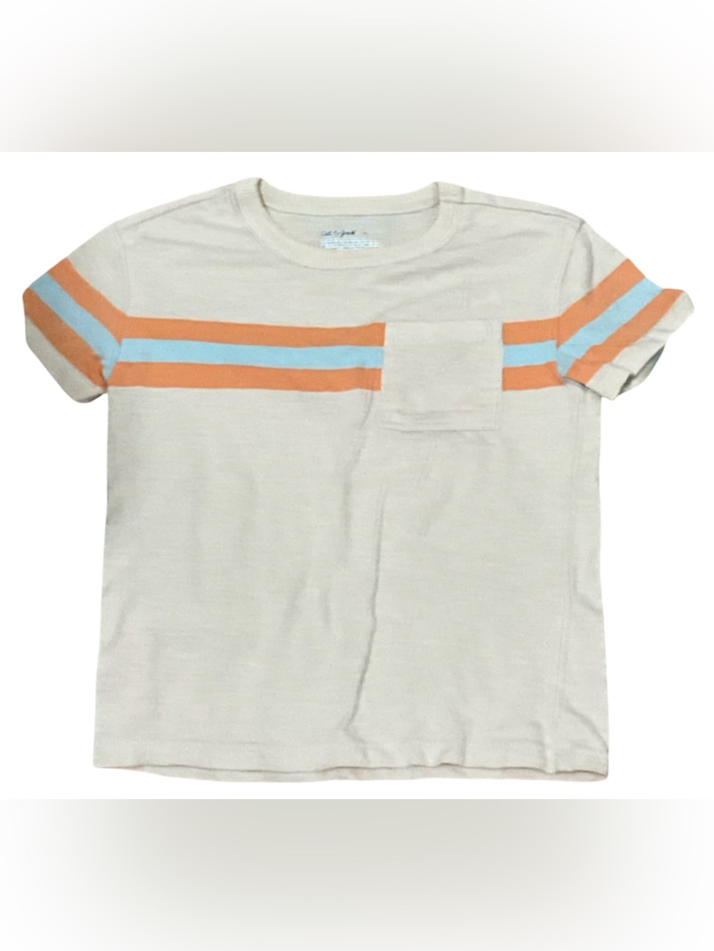 Cat & Jack Boys 4T Beige Stripe Pocket T Shirt Orange Blue Short Sleeve